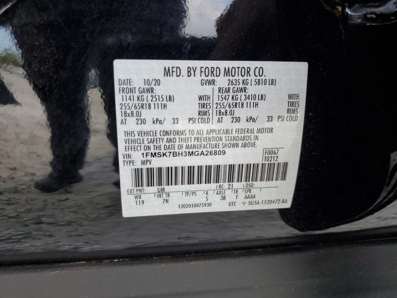2021 Ford Explorer VIN: 1FMSK7BH3MGA26809 Lot: 62974385