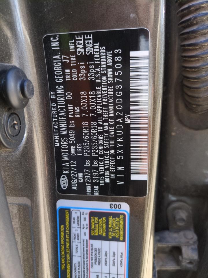 2013 Kia Sorento Ex VIN: 5XYKUDA20DG375083 Lot: 64225385