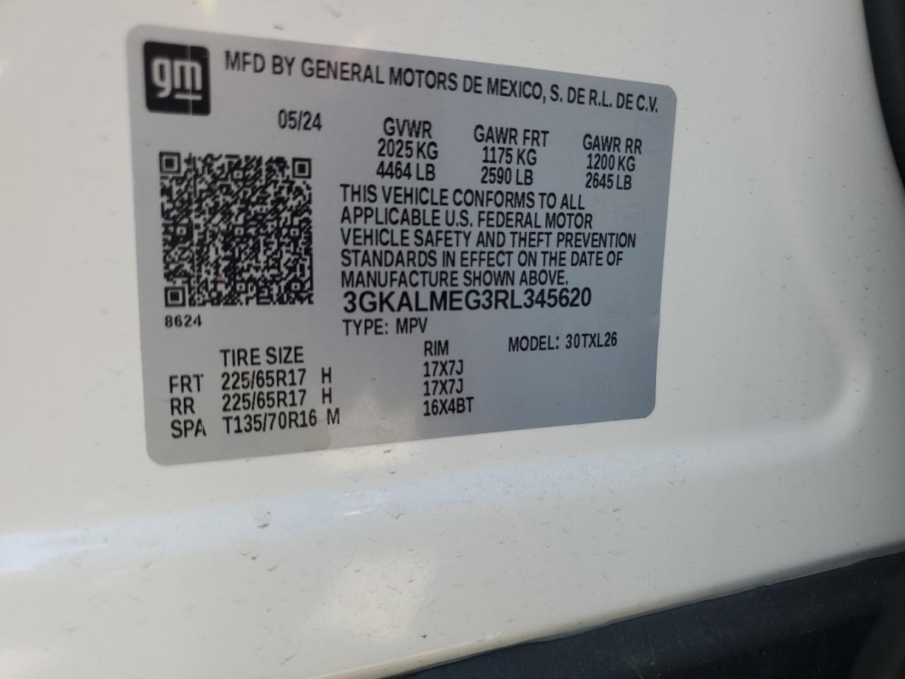 2024 GMC Terrain Sle VIN: 3GKALMEG3RL345620 Lot: 63910315