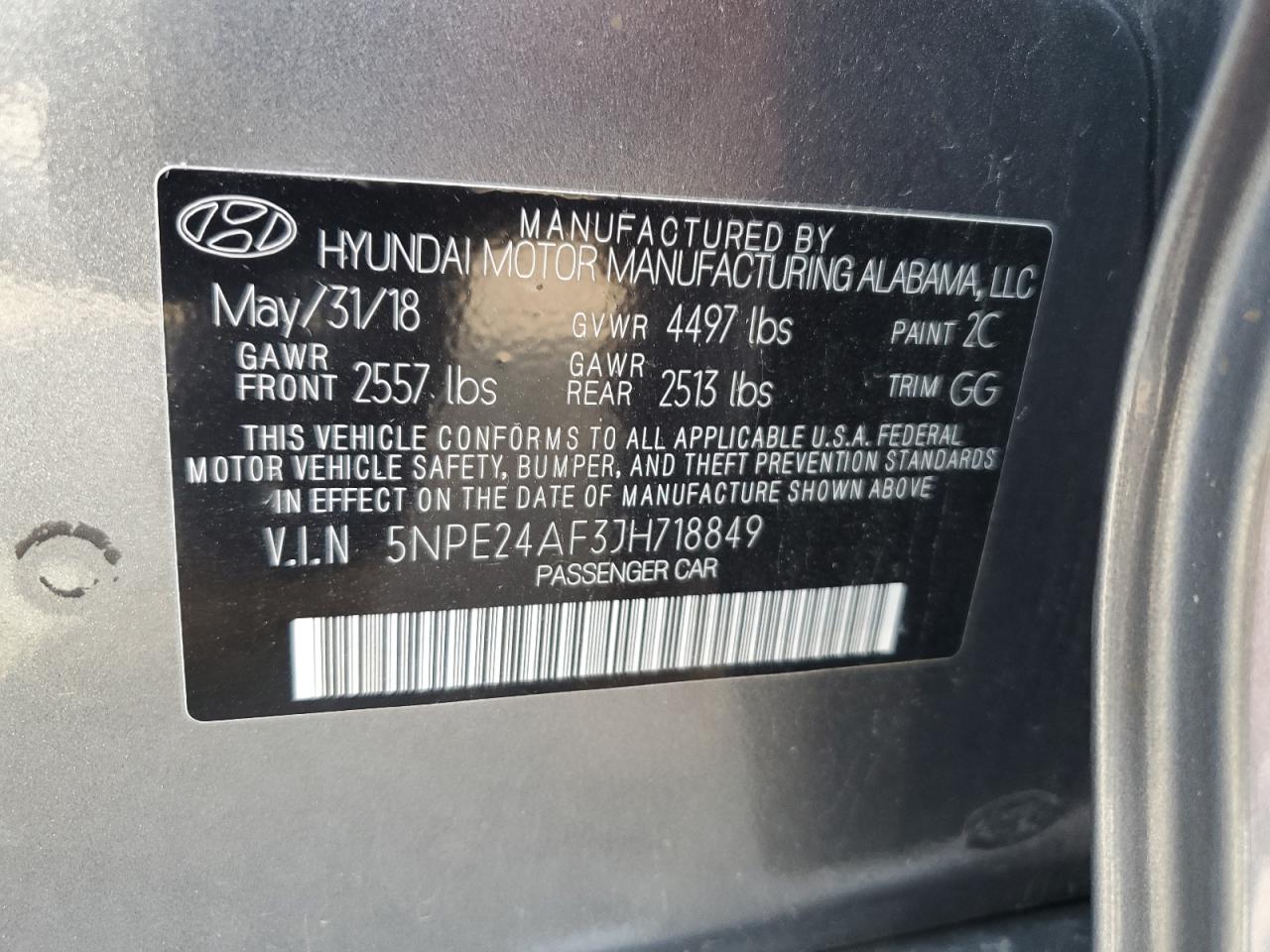 2018 Hyundai Sonata Se VIN: 5NPE24AF3JH718849 Lot: 63807715