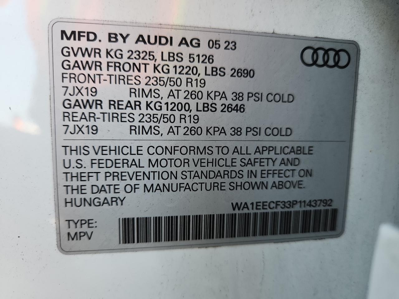 2023 Audi Q3 Premium Plus S Line 45 VIN: WA1EECF33P1143792 Lot: 63281965
