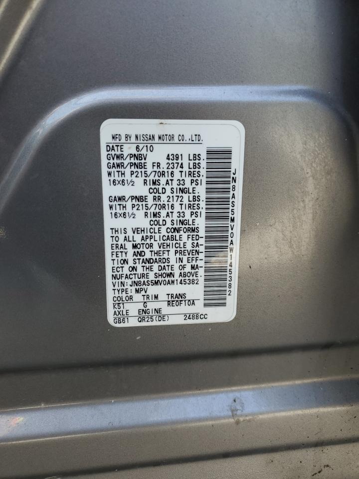 2010 Nissan Rogue S VIN: JN8AS5MV0AW145382 Lot: 67023035