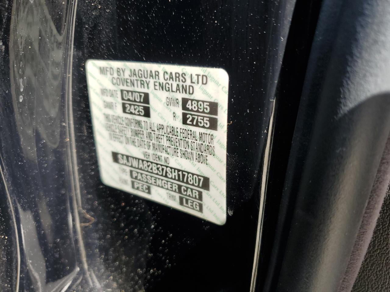 2007 Jaguar Vandenplas VIN: SAJWA82B37SH17807 Lot: 65350485