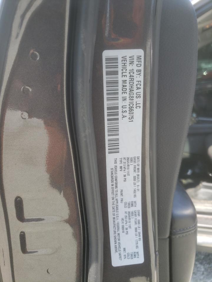 2021 Dodge Durango Sxt VIN: 1C4RDHAG8MC660751 Lot: 62869115