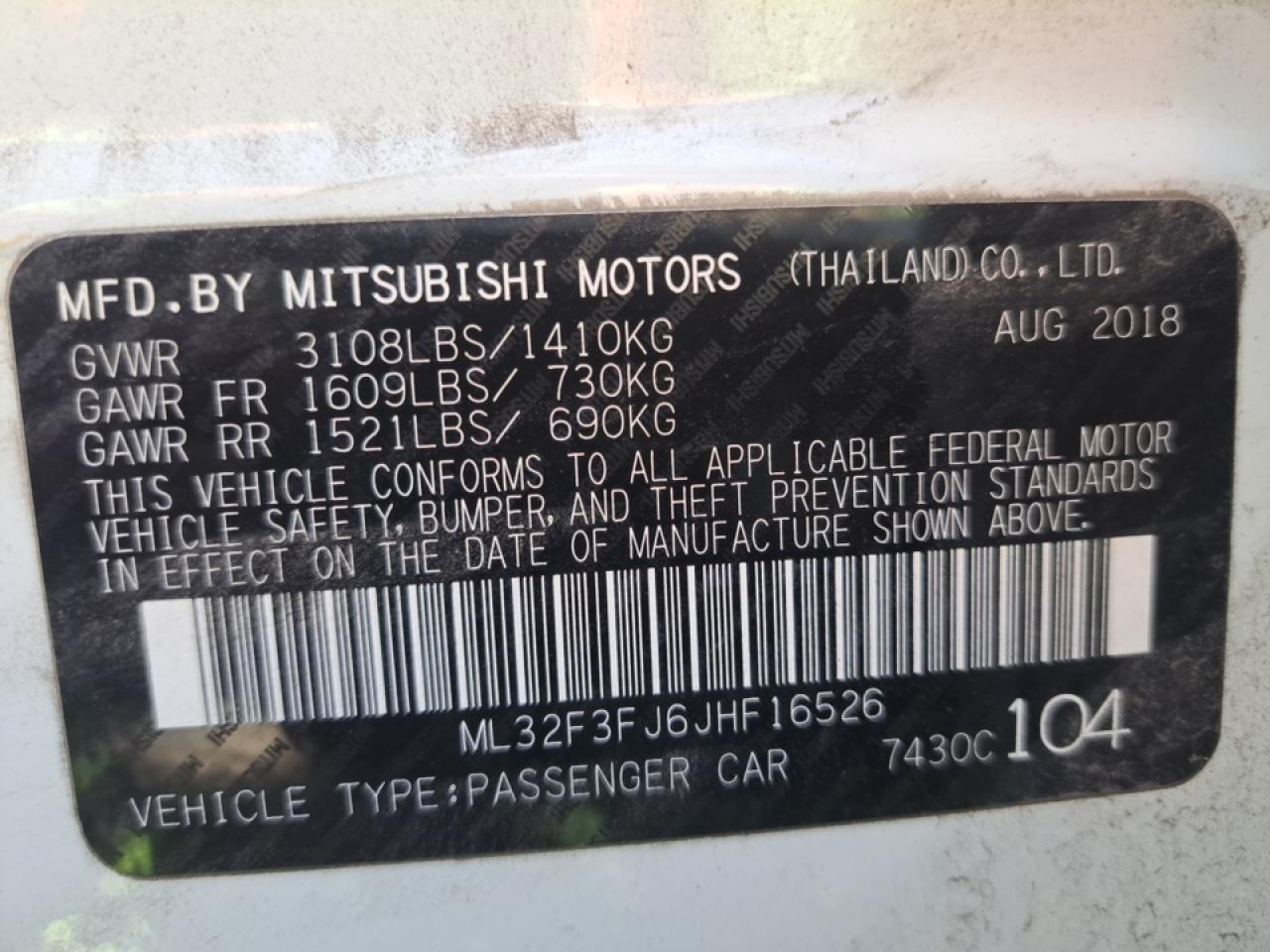 ML32F3FJ6JHF16526 2018 Mitsubishi Mirage G4 Es