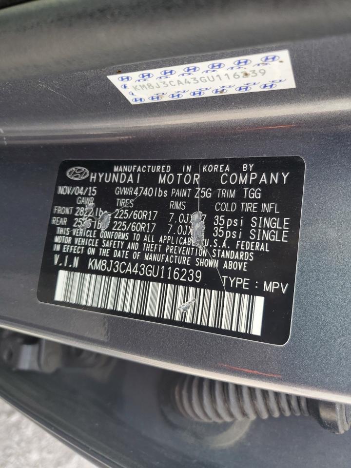 2016 Hyundai Tucson Limited VIN: KM8J3CA43GU116239 Lot: 65024885