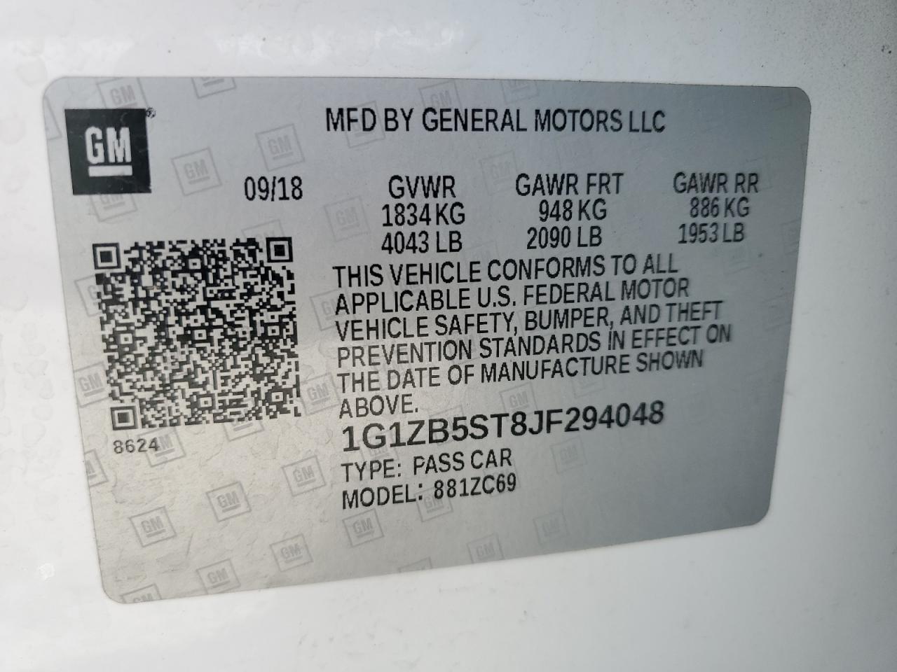 2018 Chevrolet Malibu Ls VIN: 1G1ZB5ST8JF294048 Lot: 64992205