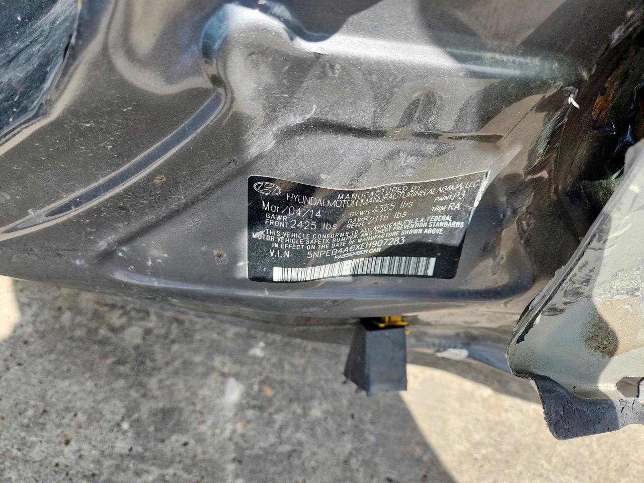 2014 Hyundai Sonata Gls VIN: 5NPEB4ACXEH907283 Lot: 65240855