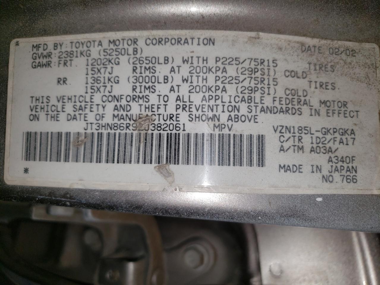 2002 Toyota 4Runner Sr5 VIN: JT3HN86R920382061 Lot: 65603805