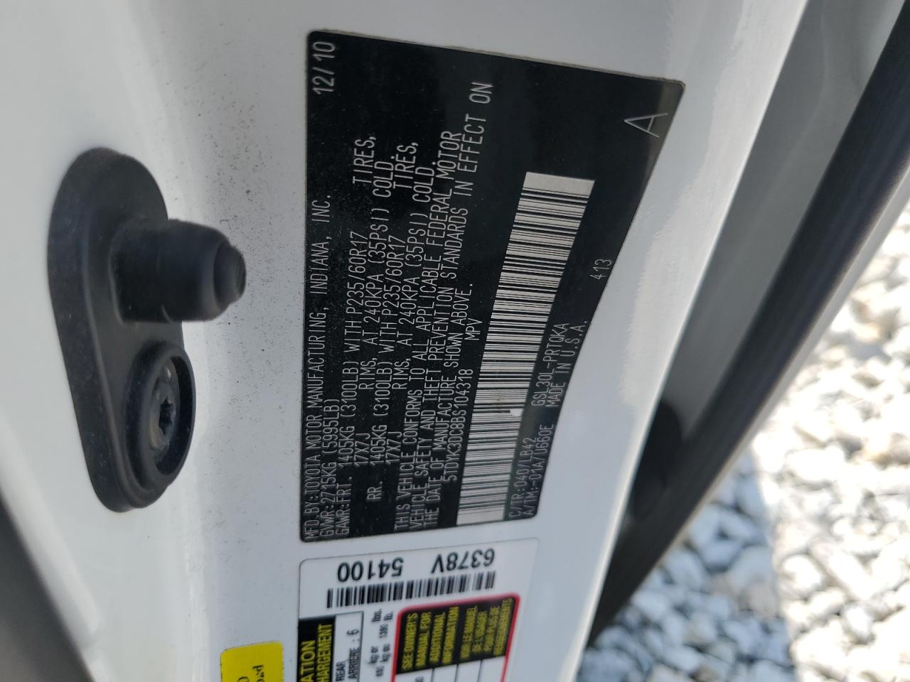 2011 Toyota Sienna Xle VIN: 5TDYK3DC8BS104318 Lot: 64807965