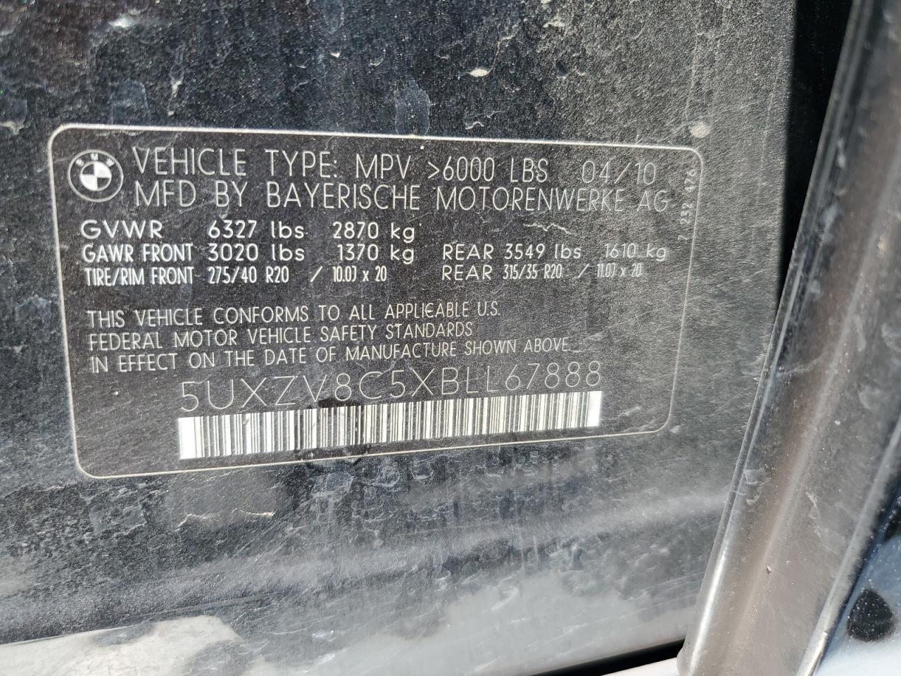 2011 BMW X5 xDrive50I VIN: 5UXZV8C5XBLL67888 Lot: 63864925