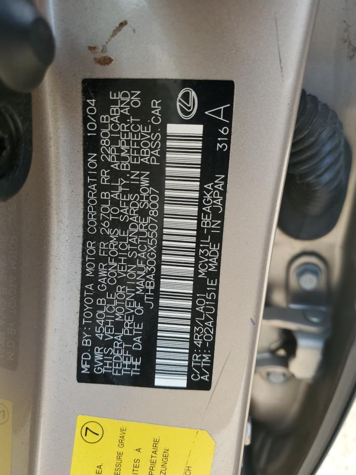 2005 Lexus Es 330 VIN: JTHBA30GX55078007 Lot: 63976865