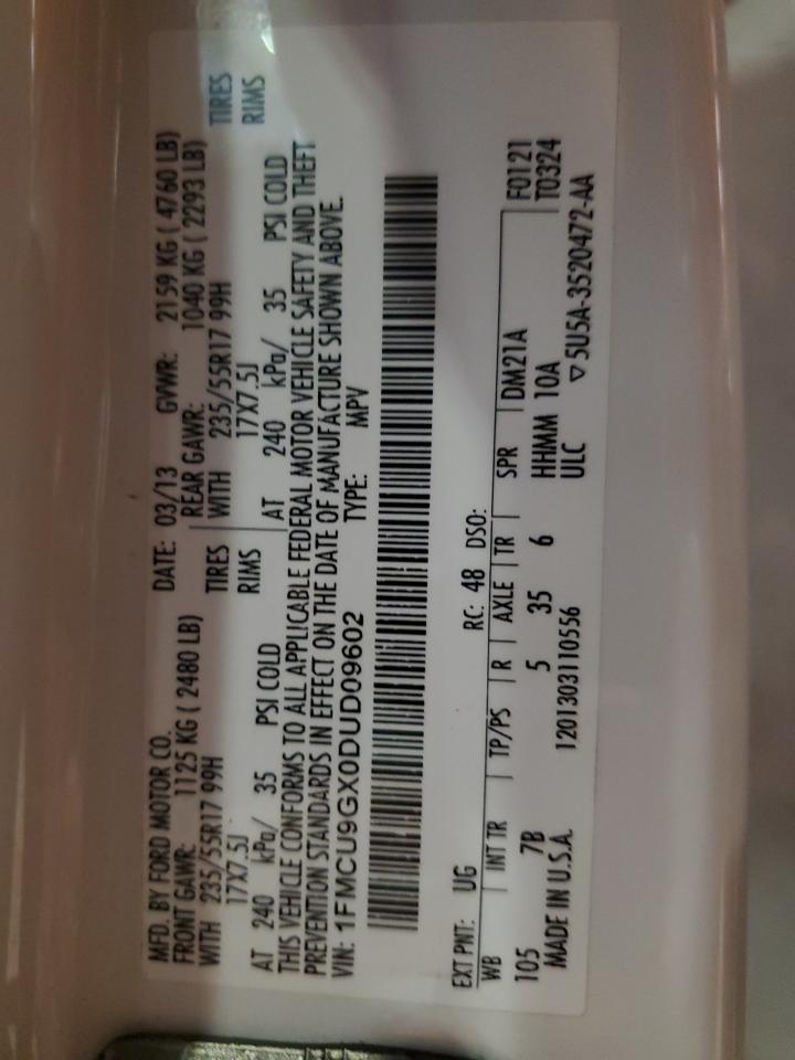 2013 Ford Escape Se VIN: 1FMCU9GX0DUD09602 Lot: 66370025