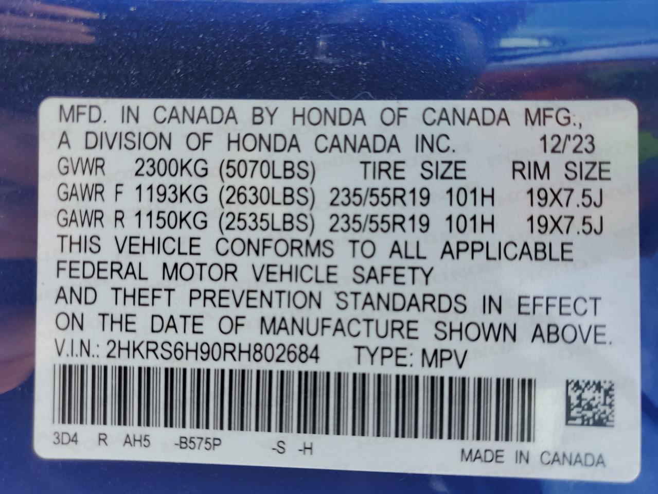 2024 Honda Cr-V Sport Touring VIN: 2HKRS6H90RH802684 Lot: 64900275