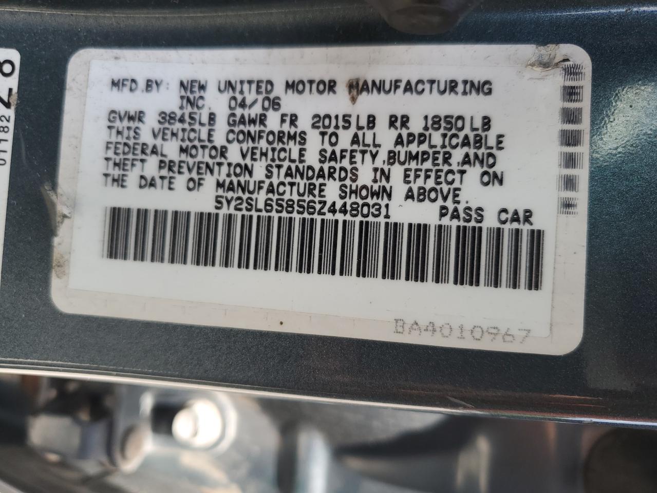 2006 Pontiac Vibe VIN: 5Y2SL65856Z448031 Lot: 64110335