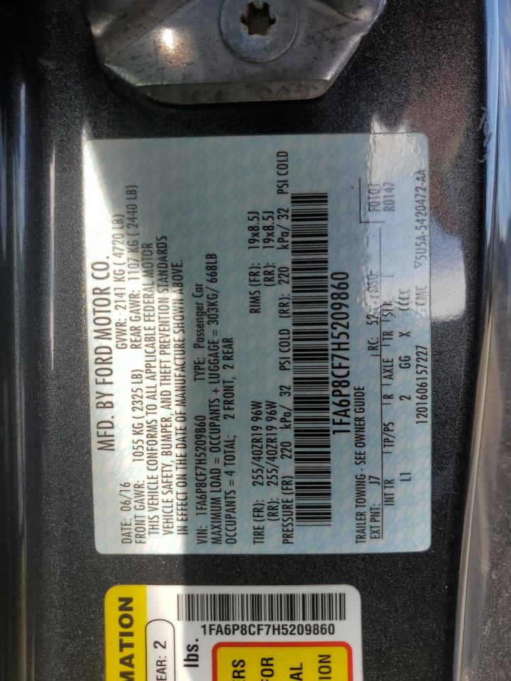 2017 Ford Mustang Gt VIN: 1FA6P8CF7H5209860 Lot: 66009935