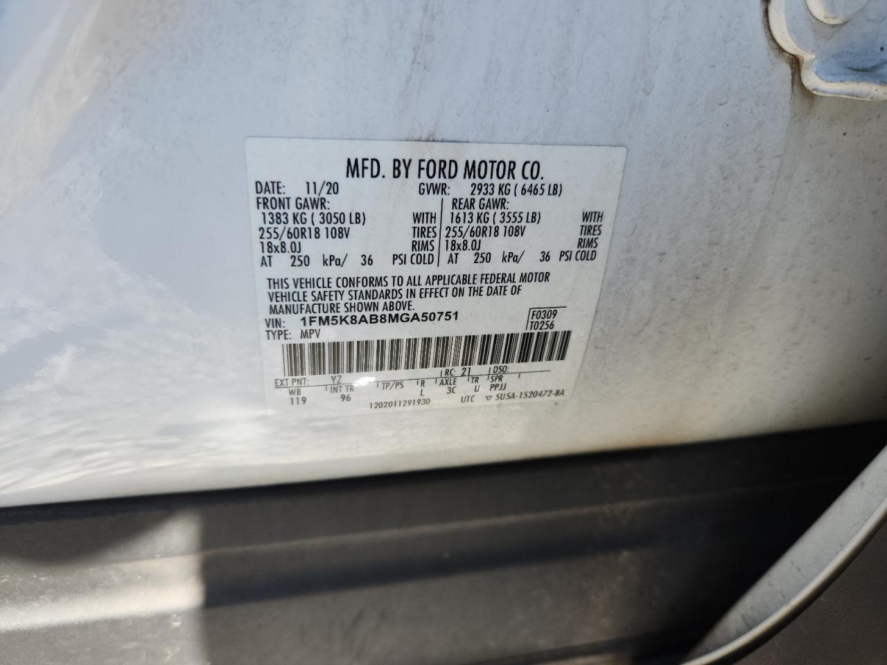 2021 Ford Explorer Police Interceptor VIN: 1FM5K8AB8MGA50751 Lot: 64252785
