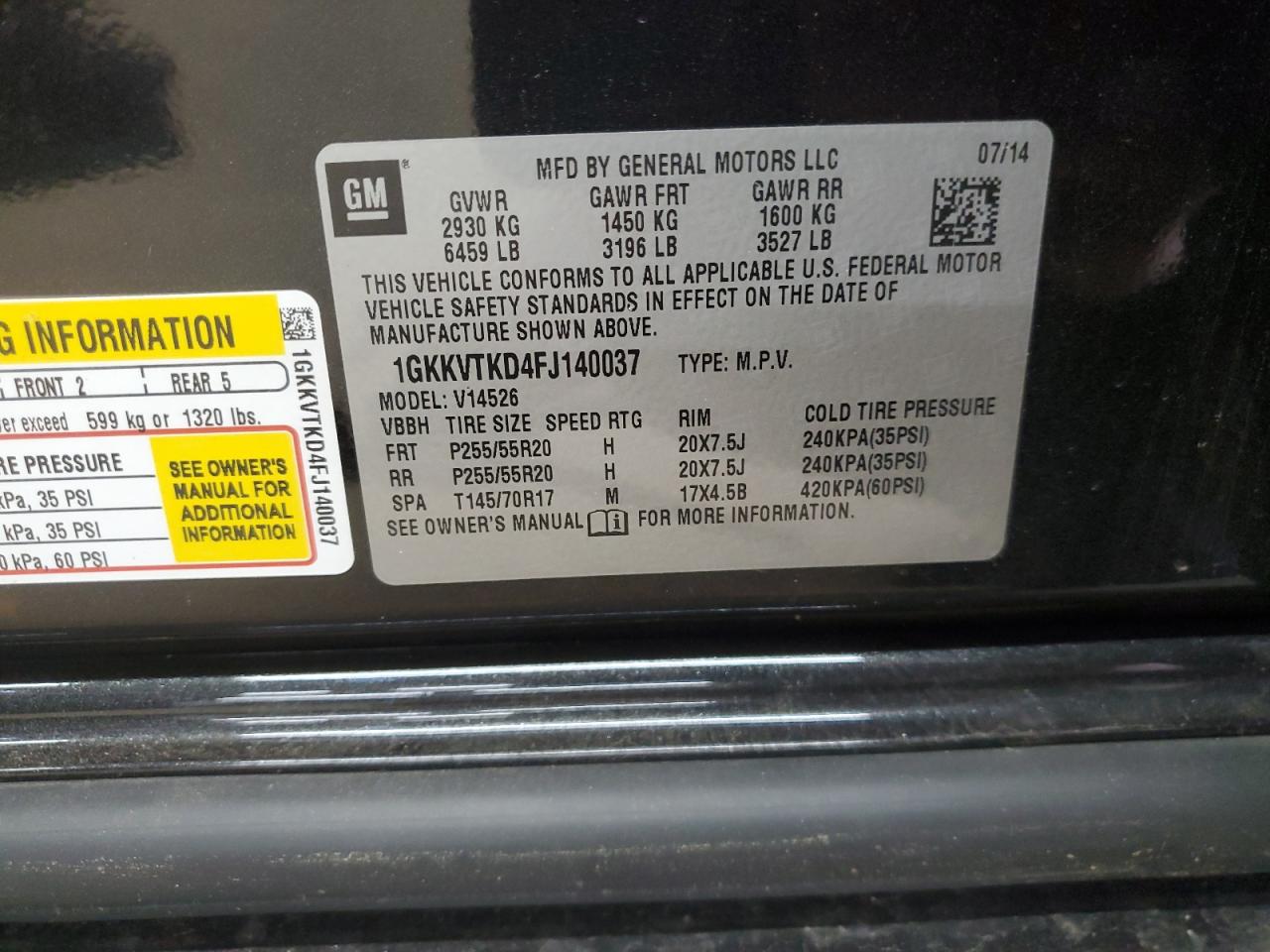 2015 GMC Acadia Denali VIN: 1GKKVTKD4FJ140037 Lot: 62648685