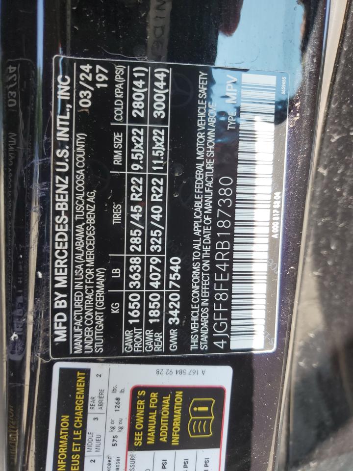 2024 Mercedes-Benz Gls 580 4Matic VIN: 4JGFF8FE4RB187380 Lot: 64513725