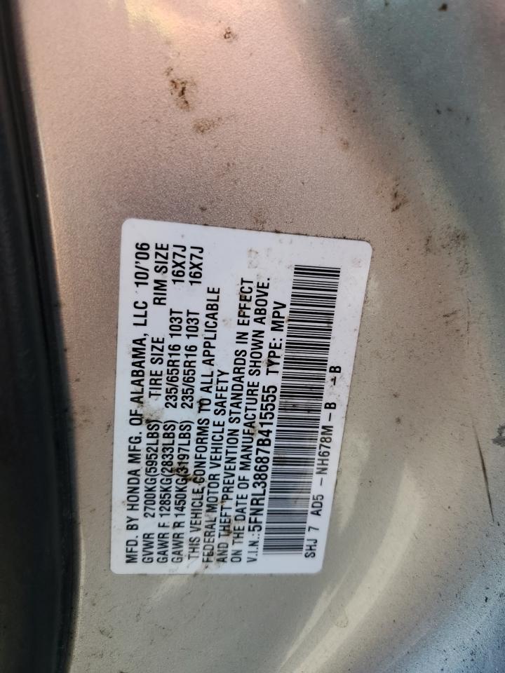 2007 Honda Odyssey Exl VIN: 5FNRL38687B415555 Lot: 64811825