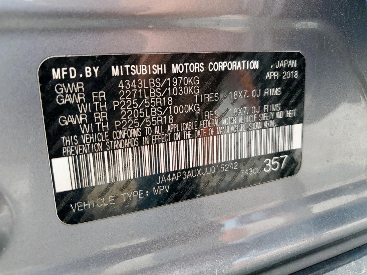 2018 Mitsubishi Outlander Sport Es VIN: JA4AP3AUXJU015242 Lot: 64465645