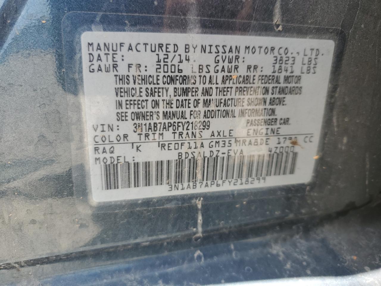2015 Nissan Sentra S VIN: 3N1AB7AP6FY218299 Lot: 64839735