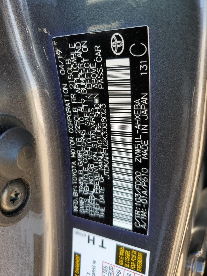 2019 Toyota Prius VIN: JTDKARFU2K3088023 Lot: 64690155