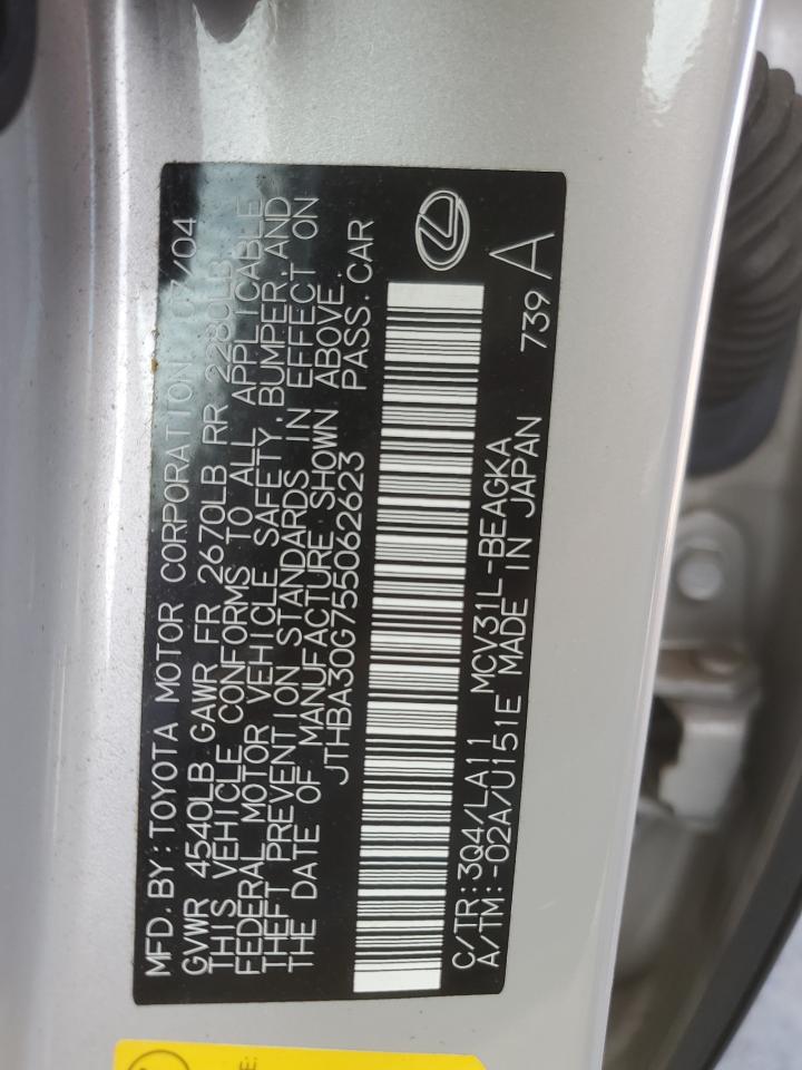 2005 Lexus Es 330 VIN: JTHBA30G755062623 Lot: 64115605