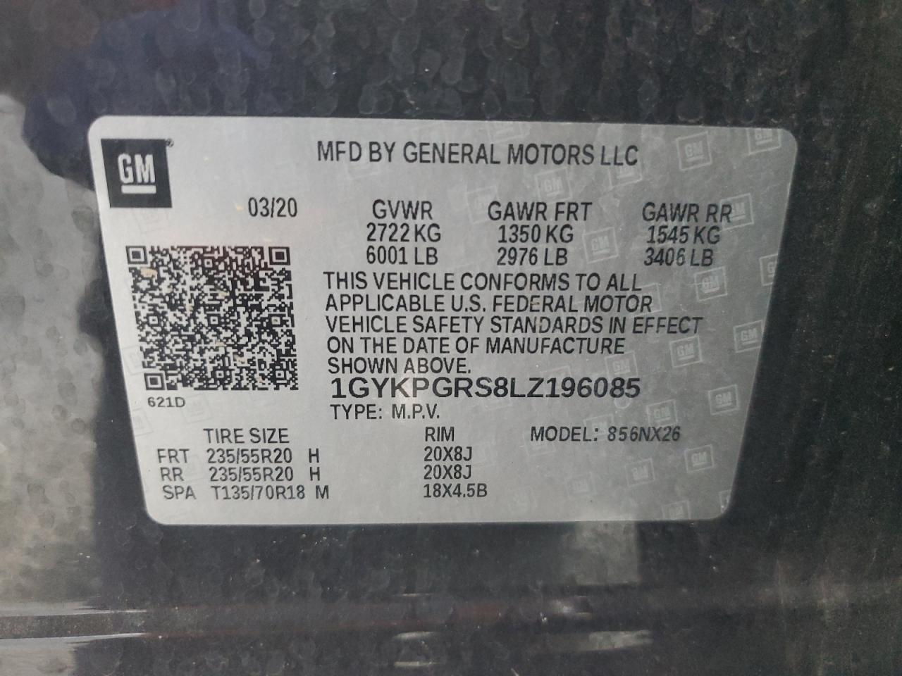 2020 Cadillac Xt6 Sport VIN: 1GYKPGRS8LZ196085 Lot: 63529505