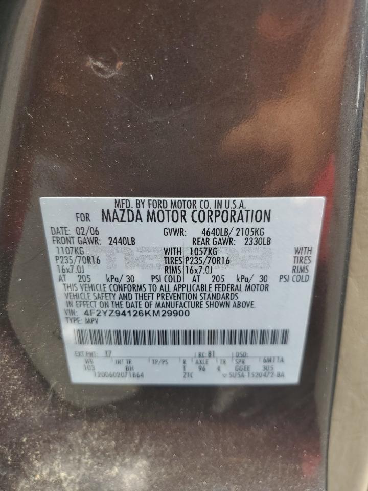 4f2yz94126km29900 4F2YZ94126KM29900 2006 Mazda Tribute S