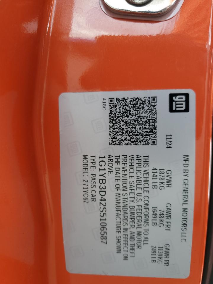 1g1yb3d42s5106587 1G1YB3D42S5106587 2025 Chevrolet Corvette Stingray 2Lt
