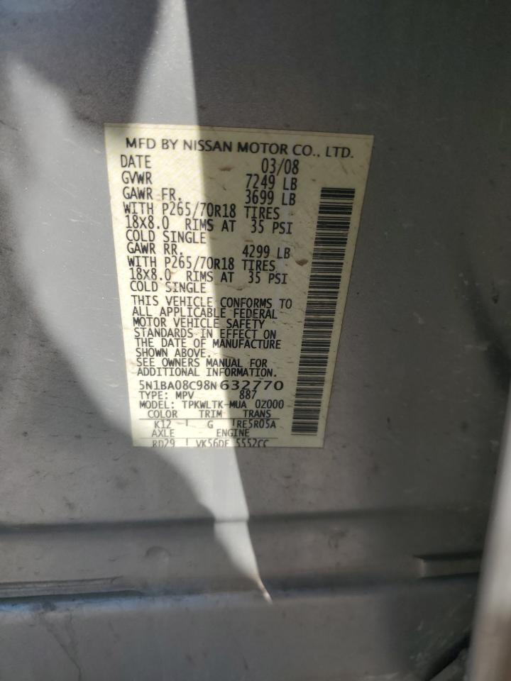 2008 Nissan Armada Se VIN: 5N1BA08C98N632770 Lot: 63132765