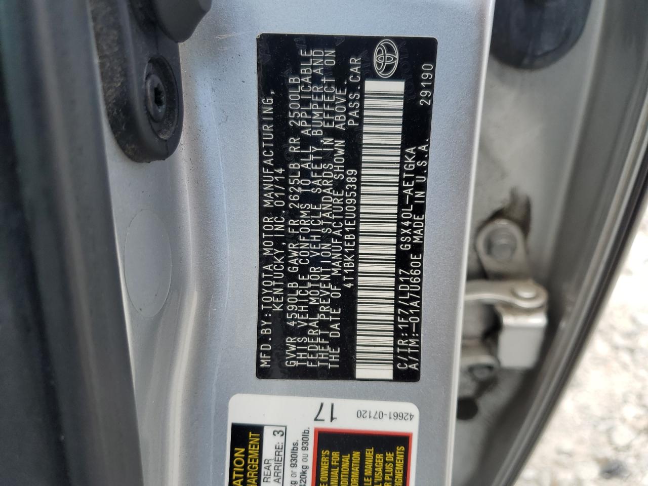 2014 Toyota Avalon Base VIN: 4T1BK1EB1EU095389 Lot: 64822405