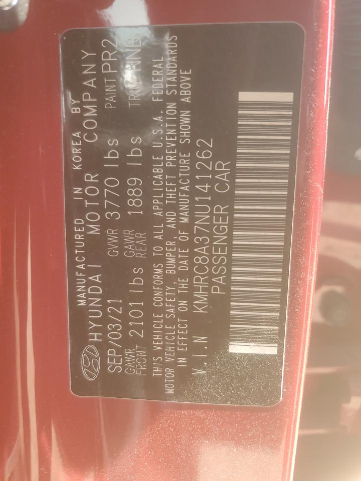 2022 Hyundai Venue Sel VIN: KMHRC8A37NU141262 Lot: 66859355