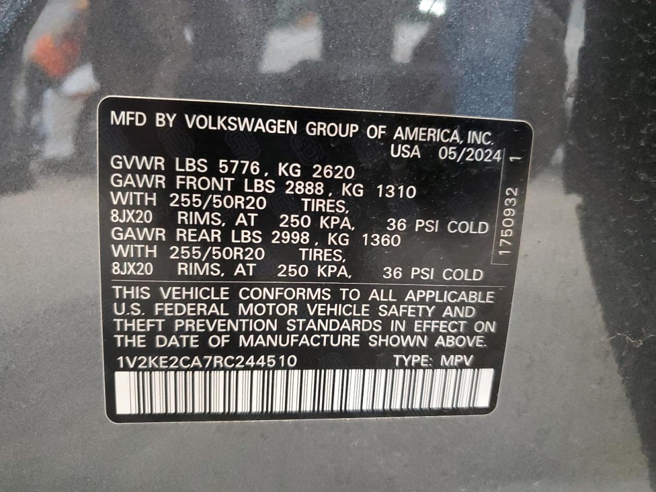 2024 Volkswagen Atlas Cross Sport Se VIN: 1V2KE2CA7RC244510 Lot: 64648295
