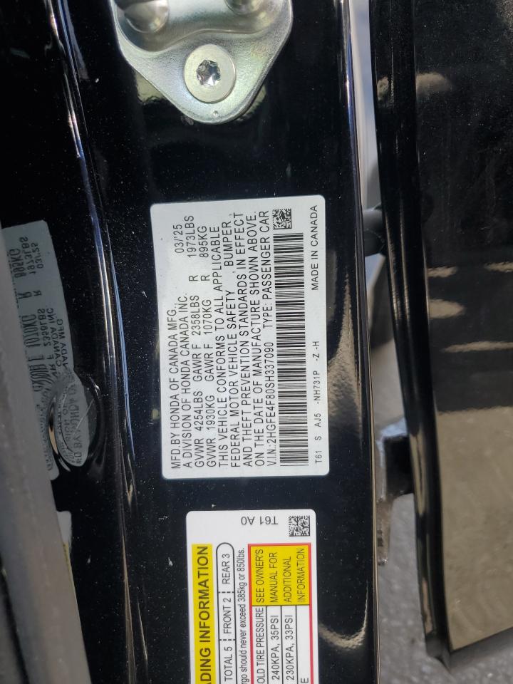 2025 Honda Civic Sport VIN: 2HGFE4F80SH337090 Lot: 66036955