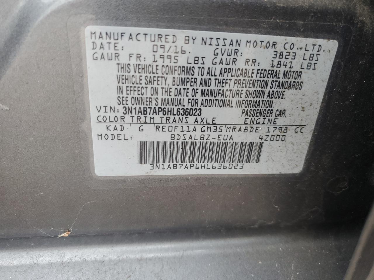 3n1ab7ap6hl636023 3N1AB7AP6HL636023 2017 Nissan Sentra S