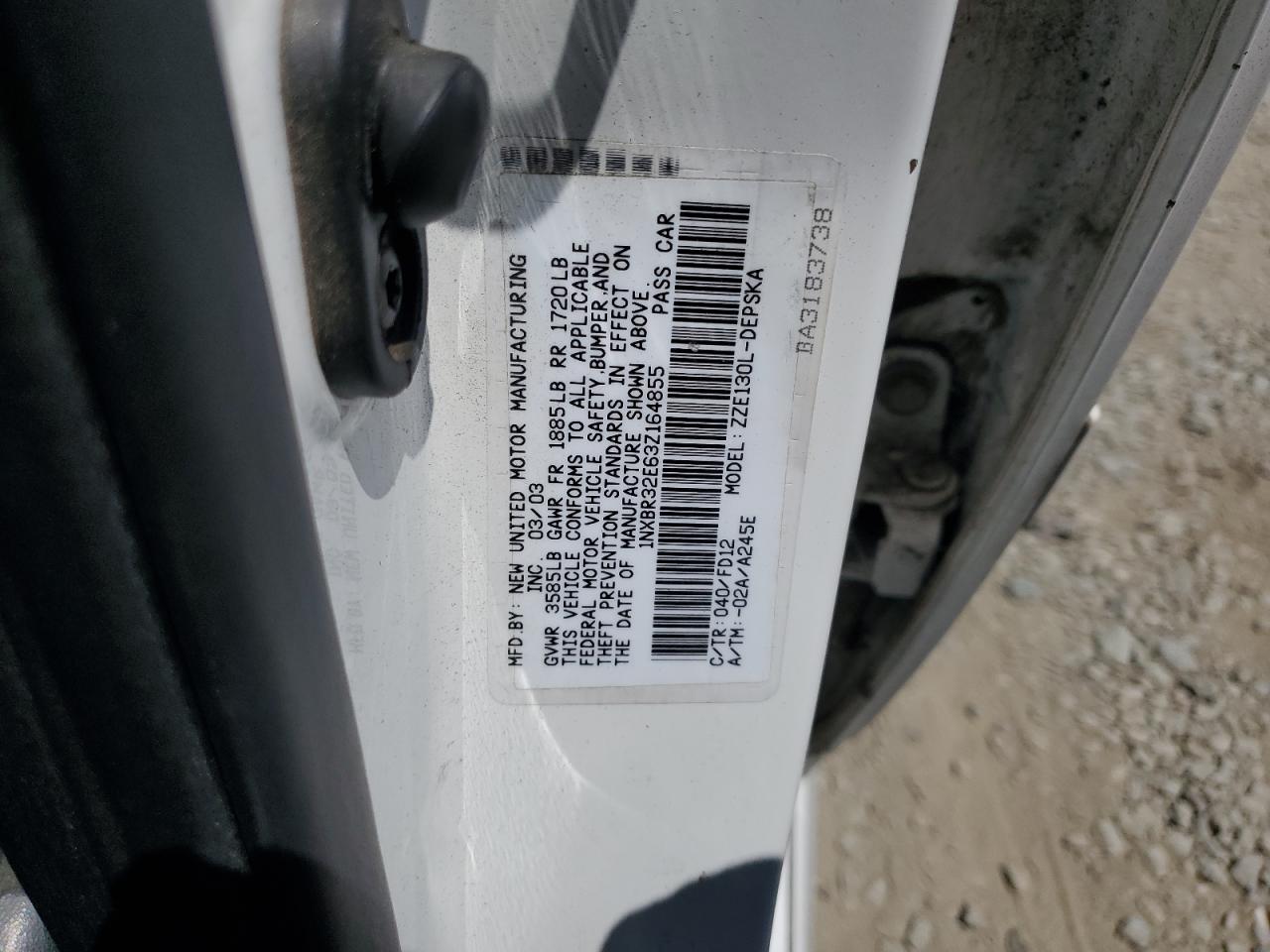 2003 Toyota Corolla Ce VIN: 1NXBR32E63Z164855 Lot: 65376845