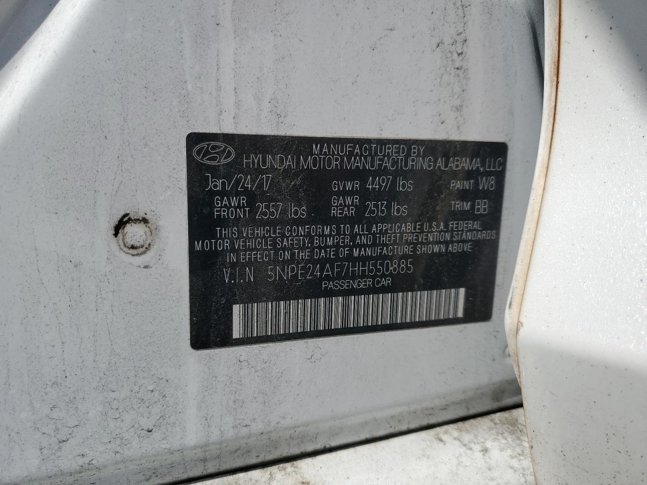 2017 Hyundai Sonata Se VIN: 5NPE24AF7HH550885 Lot: 64350665