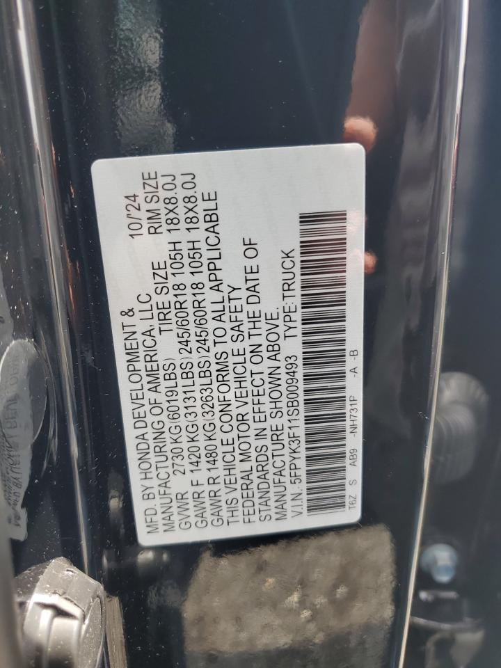 2025 Honda Ridgeline Sport VIN: 5FPYK3F11SB009493 Lot: 65163855
