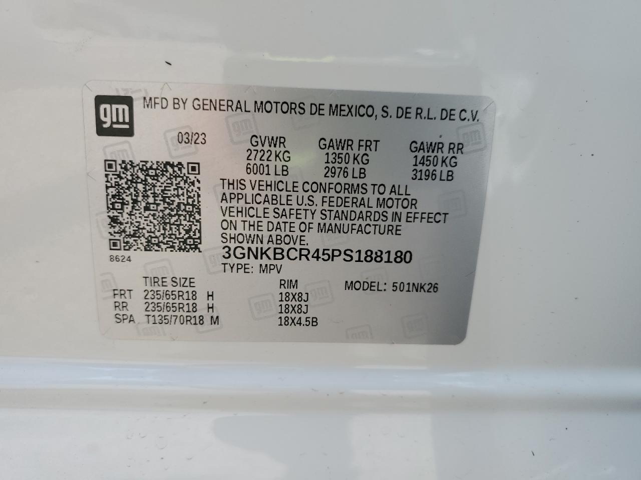 2023 Chevrolet Blazer 2Lt VIN: 3GNKBCR45PS188180 Lot: 64625225