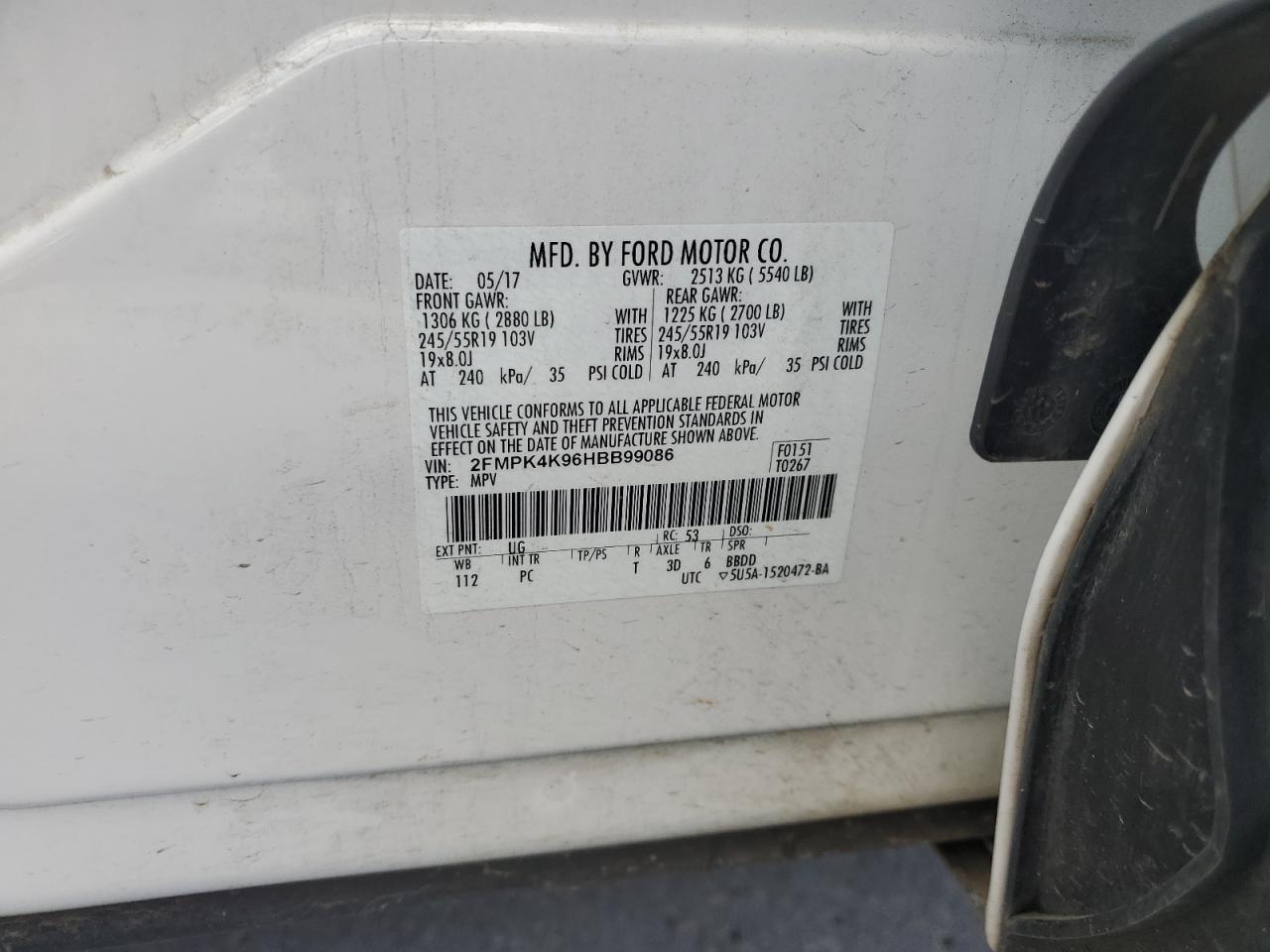 2017 Ford Edge Titanium VIN: 2FMPK4K96HBB99086 Lot: 64796175