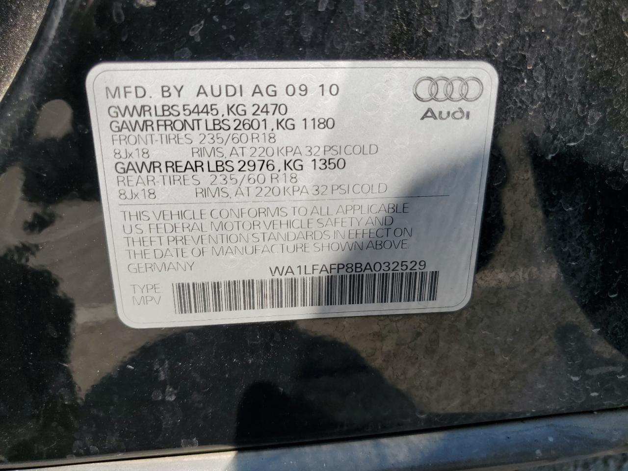 2011 Audi Q5 Premium Plus VIN: WA1LFAFP8BA032529 Lot: 64751165