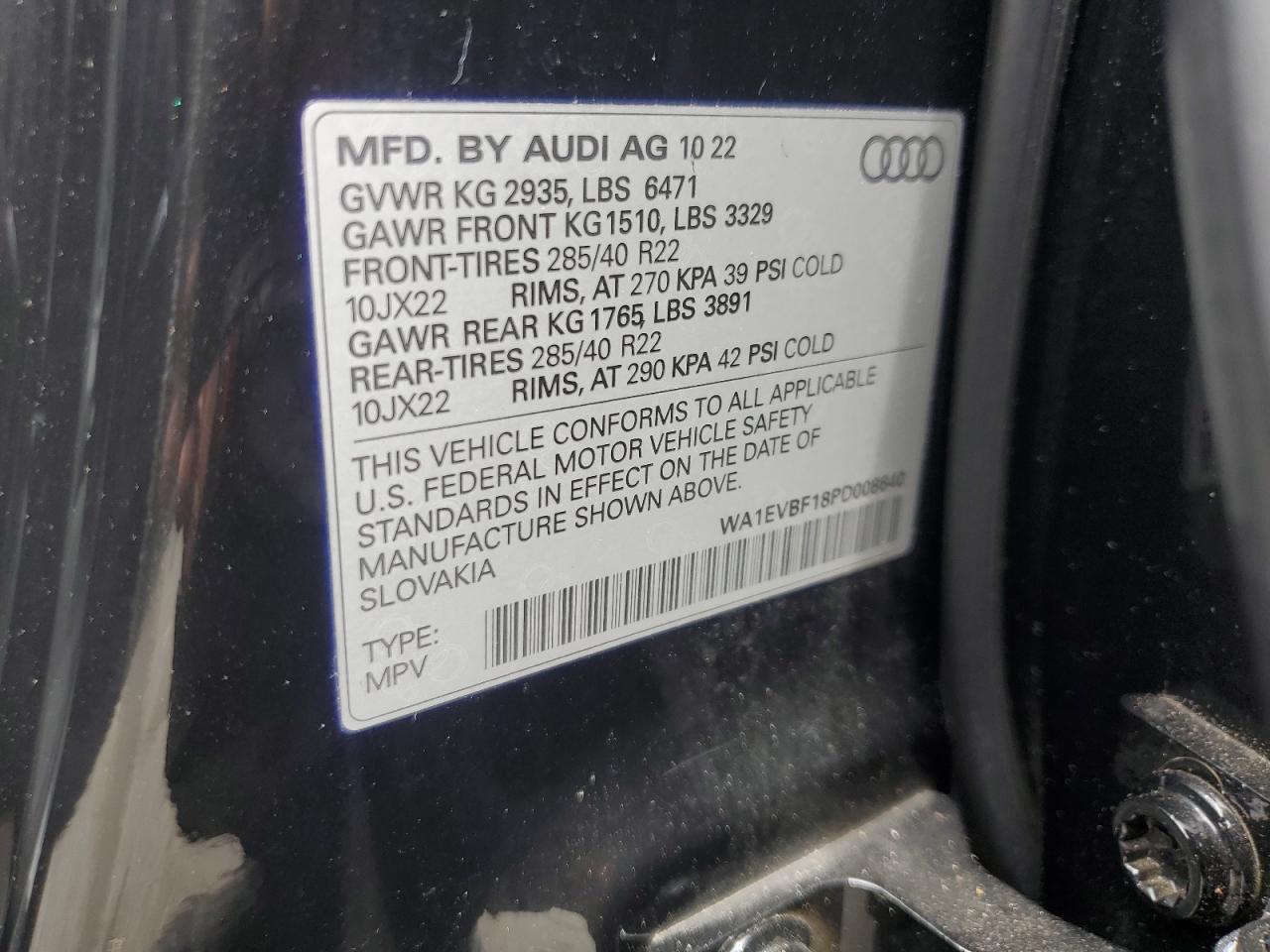 2023 Audi Q8 Premium Plus S-Line VIN: WA1EVBF18PD008640 Lot: 65328155