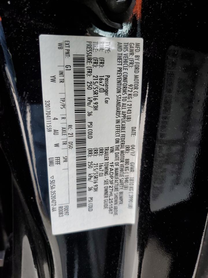 2017 Ford Focus Se VIN: 1FADP3F27HL251587 Lot: 65181185