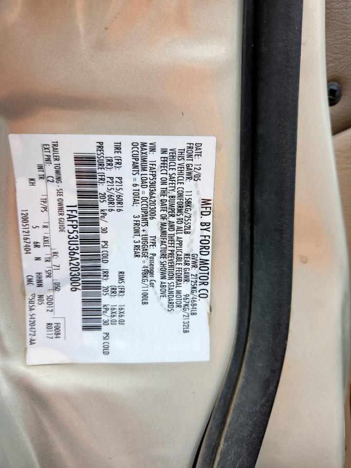 2006 Ford Taurus Se VIN: 1FAFP53U36A203006 Lot: 63012895