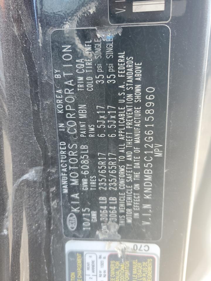 2016 Kia Sedona Lx VIN: KNDMB5C12G6158960 Lot: 63480485