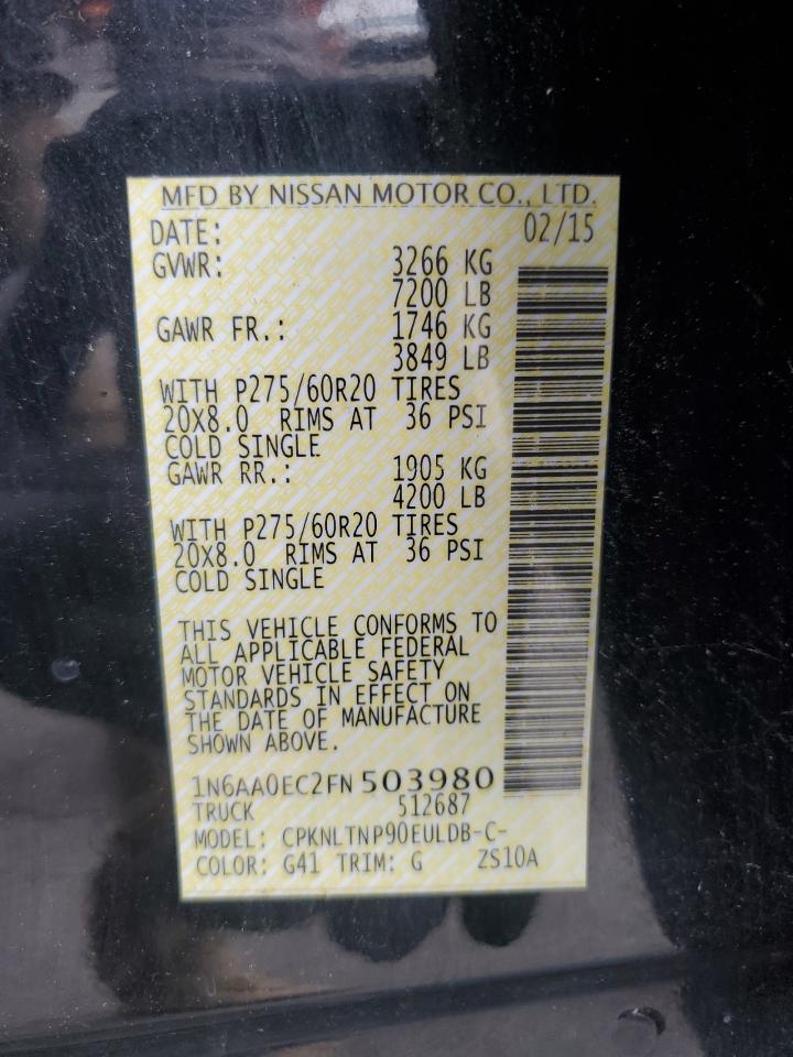 2015 Nissan Titan S VIN: 1N6AA0EC2FN503980 Lot: 64664665