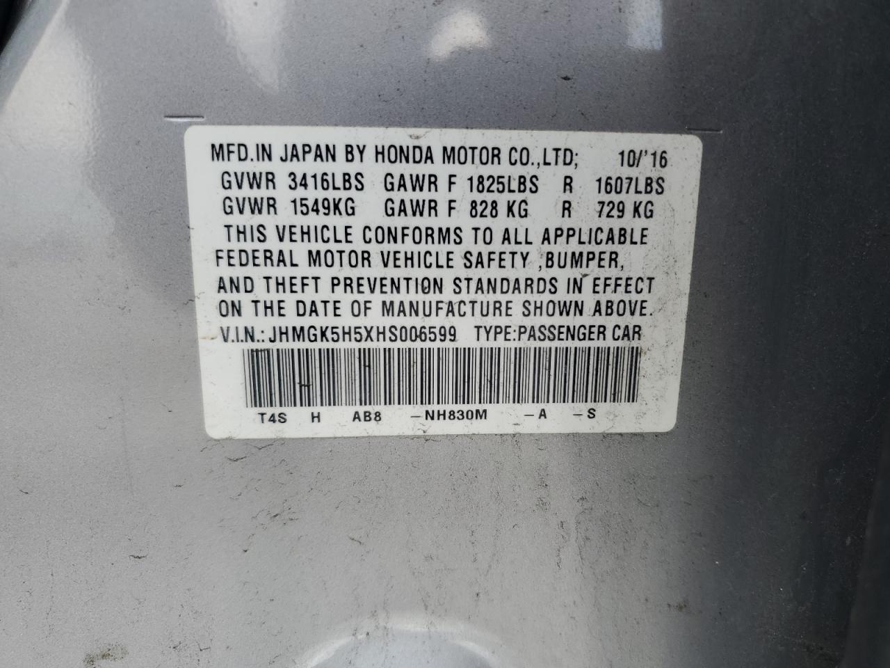 2017 Honda Fit Lx VIN: JHMGK5H5XHS006599 Lot: 62881415