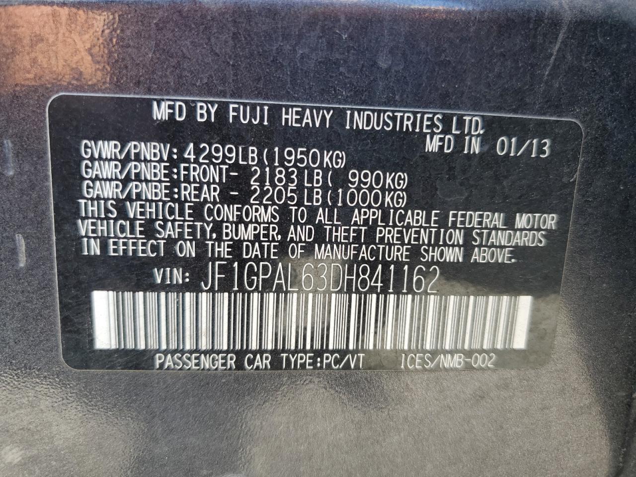 2013 Subaru Impreza Sport Premium VIN: JF1GPAL63DH841162 Lot: 66692835